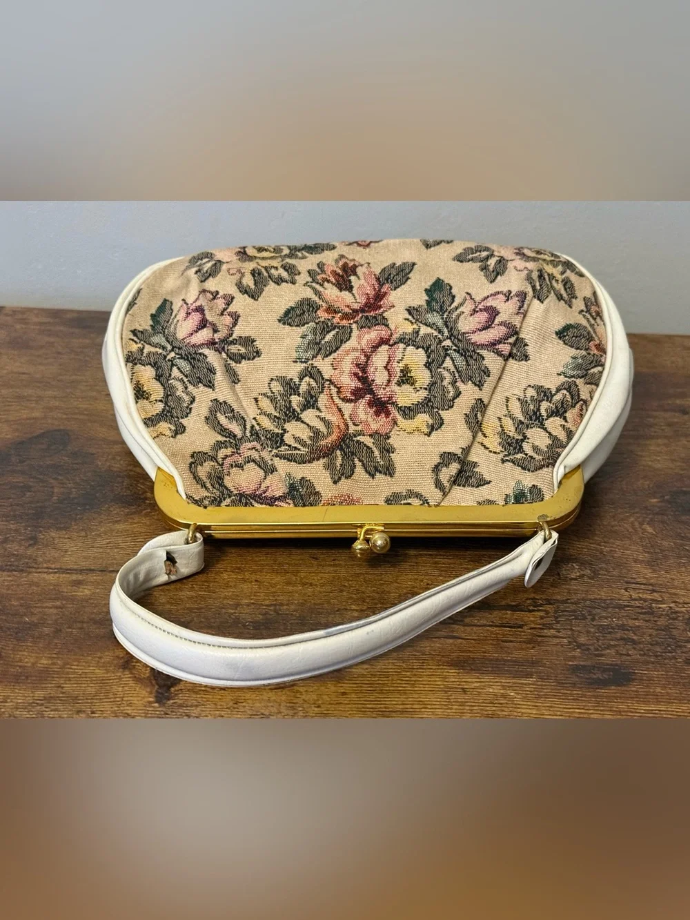 Vintage JR Miami Tapestry Top-Handle Bag in Cream and Pink